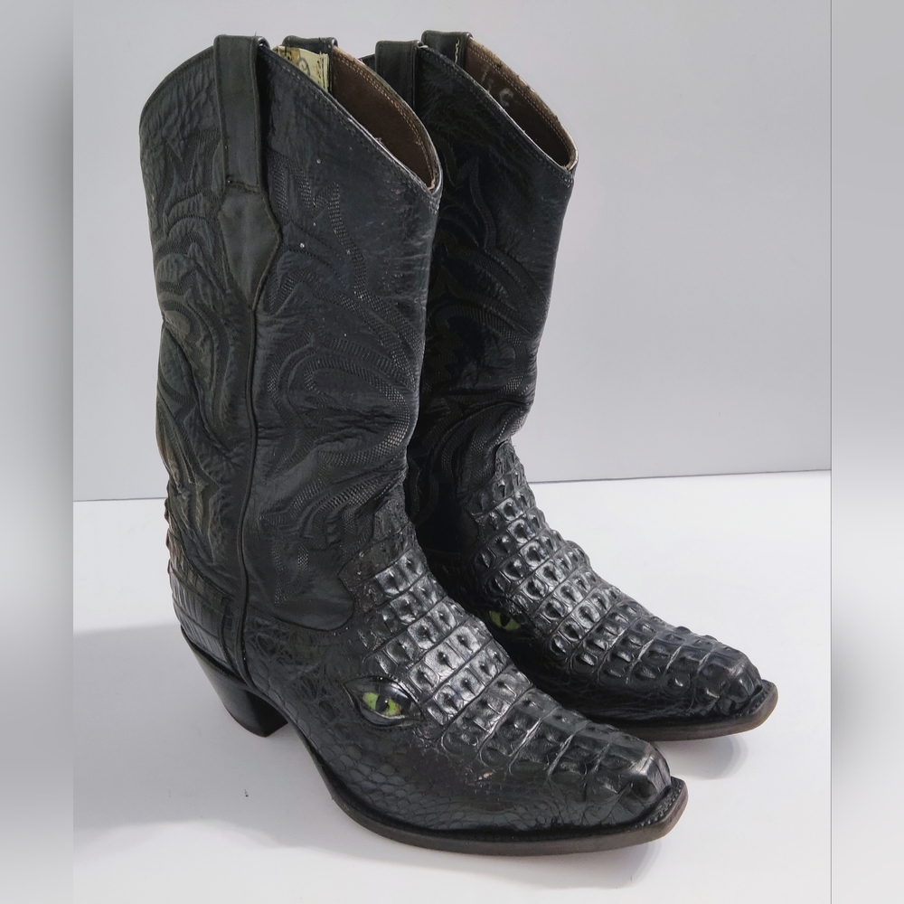 Max Men's Handcrafted Western Crocodile Leather Boots. Size 9.5 C. Pre-owned.